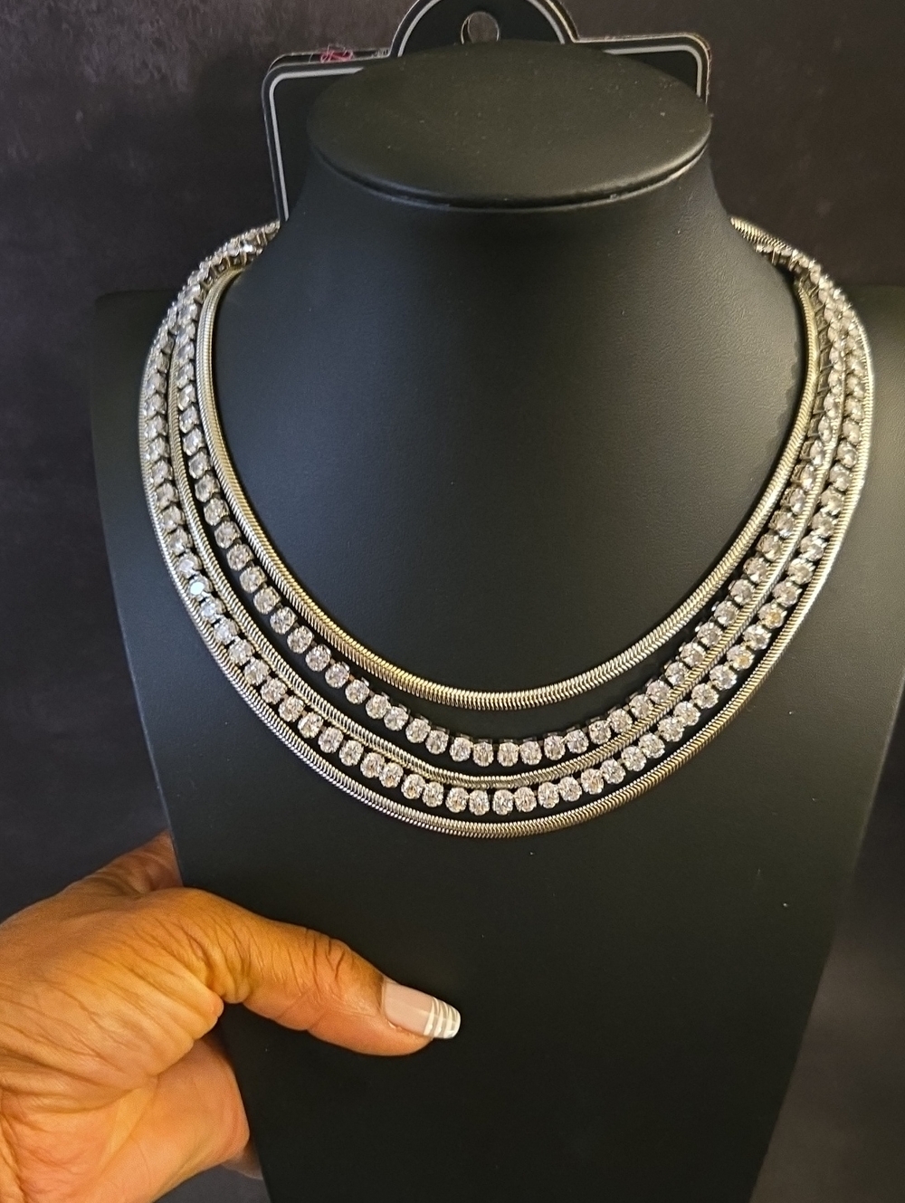 ZI Collection Silver-Tone Layered Crystal Statement Necklace - Women Jewelry